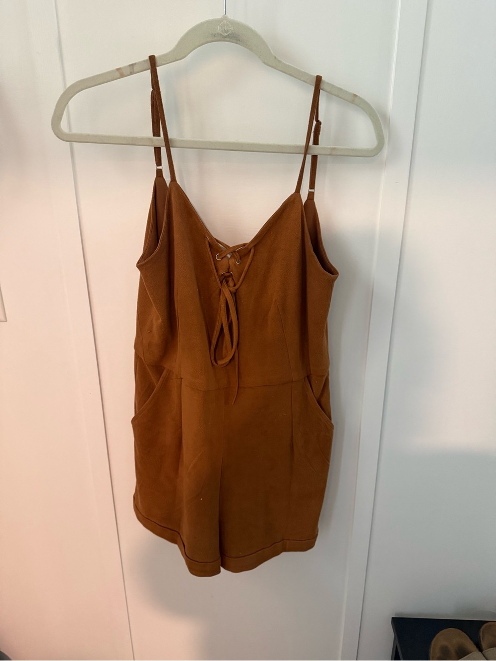 Sleeveless Lace-Up Romper in Rust Brown